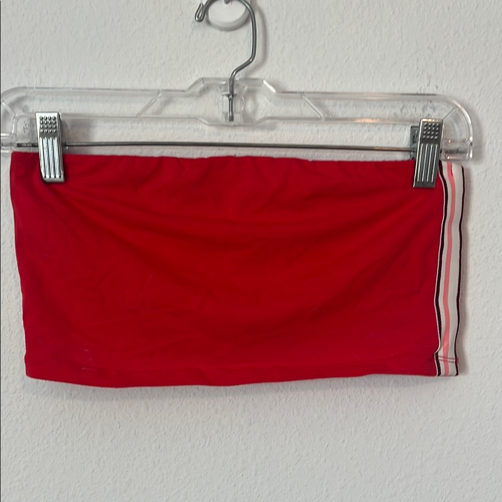 AERIE Red Bandeau Strapless Crop Tank Multicolor Stripes
